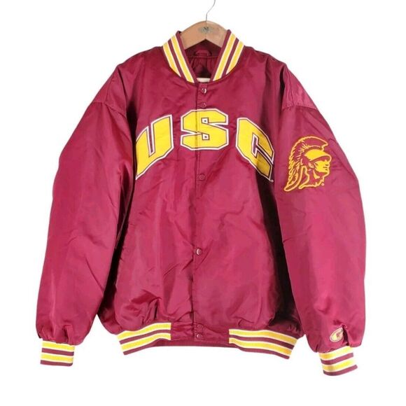 Vtg Colosseum USC Satin Bomber Insulated Varsity Jacket Mens 2XL Red Yellow Logo - Picture 9 of 16